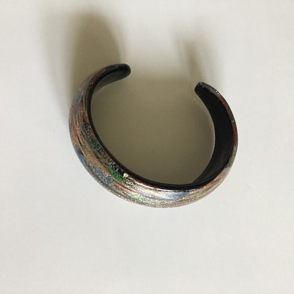 Art-Glass Cuff Bracelet, copper silver blue green black tones - Picture 4 of 7
